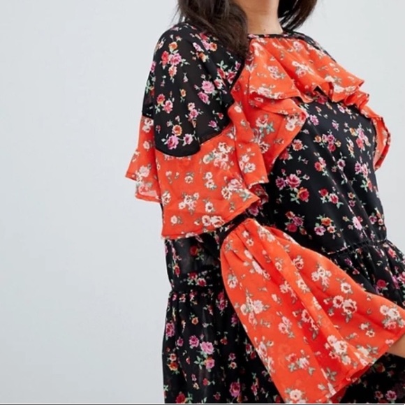 🍁 ASOS mix and match floral tiered ruffle swing top - Picture 4 of 11